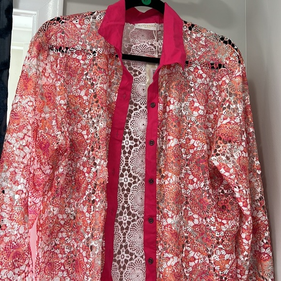 Ramy Brook Gary Princed Lace Swim Cover Up Shirt - Picture 4 of 8